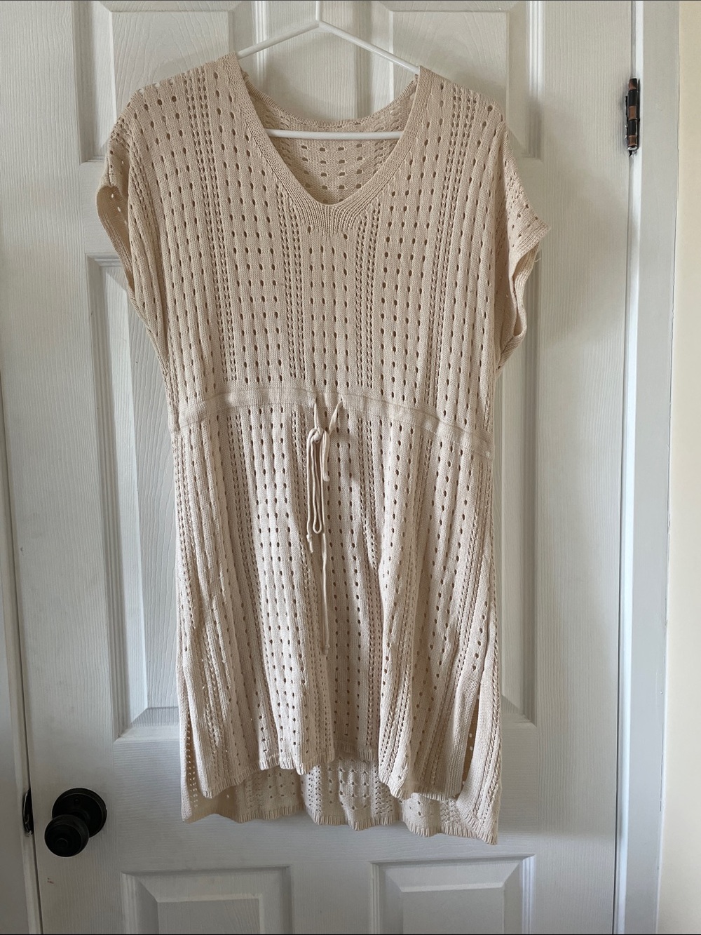 Cream knit crochet swim coverup tunic top mini dress
